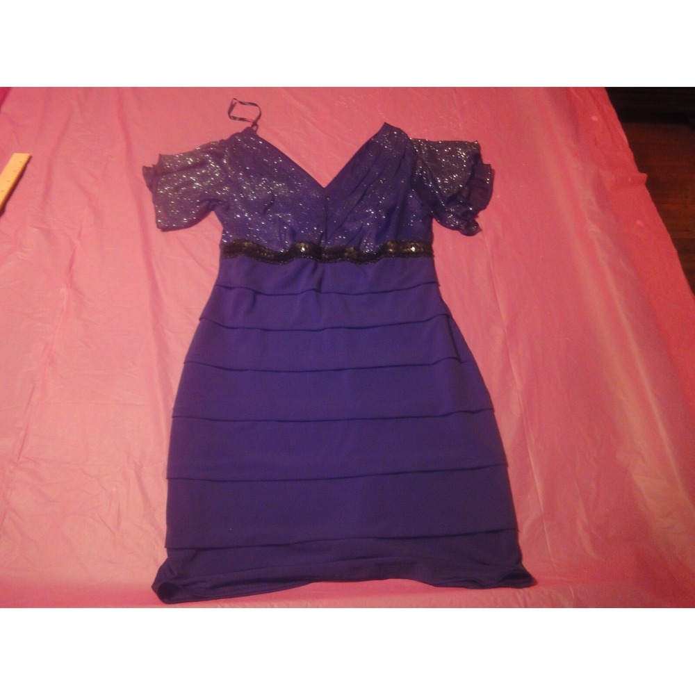 Enfocus Petite 8P black dress silver sparkle sequin accent ruffle dress